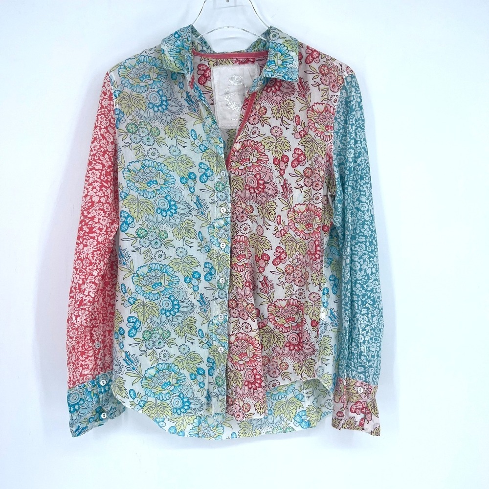 Cino Top‎ Womens S Red Floral Patchwork  Button Up Boho Western Colorful Cowgirl